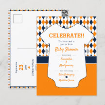 Oranje & Navyblauw Argyle Patroon Baby Shower