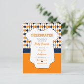 Oranje & Navyblauw Argyle Patroon Baby Shower Briefkaart (Staand voorkant)
