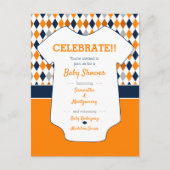 Oranje & Navyblauw Argyle Patroon Baby Shower Briefkaart (Voorkant)