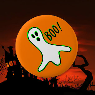 Oranje Neon Green White Spooky Boo Ghost Halloween Ronde Button 5,7 Cm