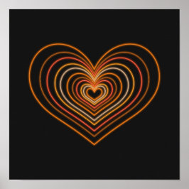 Oranje Neon Hart Muur Kunst Poster