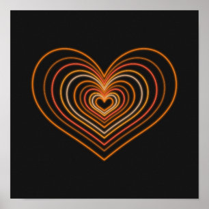 Oranje Neon Hart Muur Kunst Poster