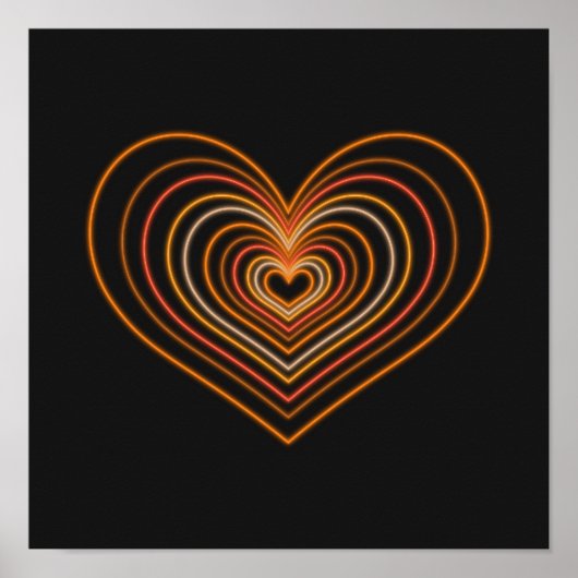 Oranje Neon Hart Muur Kunst Poster (Voorkant)