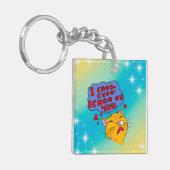 Oranje niesende kat grappig en mooie tekst sleutelhanger (Voorkant Links)