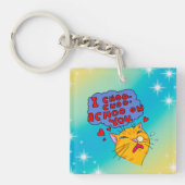 Oranje niesende kat grappig en mooie tekst sleutelhanger (Voorkant)