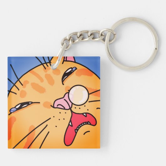 Oranje niesende kat grappig en mooie tekst sleutelhanger (Achterkant)