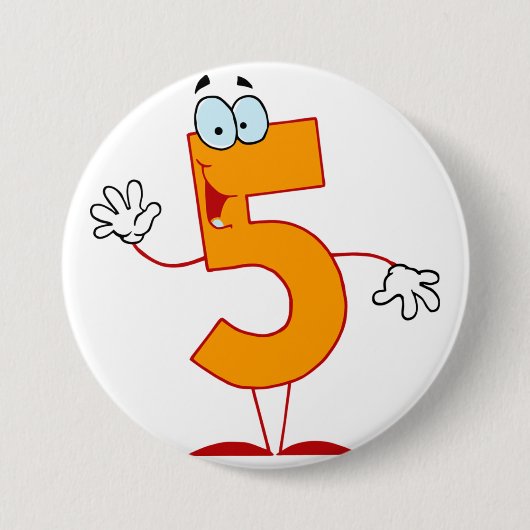 Oranje Nummer 5 Knop Ronde Button 7,6 Cm (Voorkant)