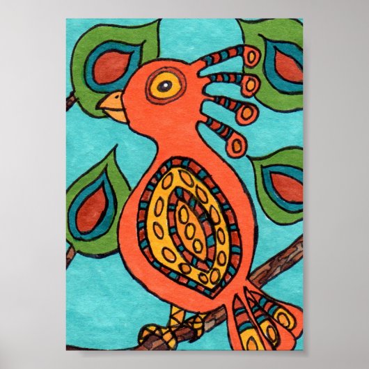 Oranje Oaxacan Bird Mini Folk Art Poster (Voorkant)