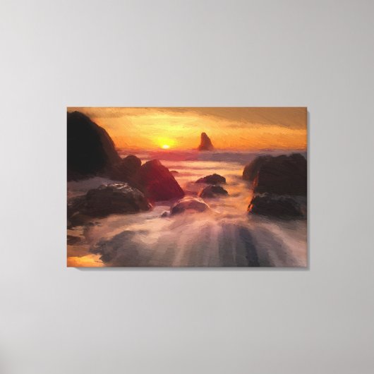 Oranje oceaan olieverfschilderij print verpakt (Voorkant)