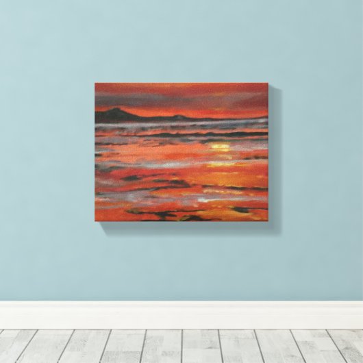 Oranje oceaan zonsondergang schilderij canvas afdruk (Insitu (Houten vloer))