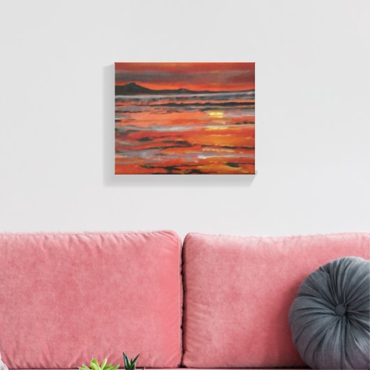 Oranje oceaan zonsondergang schilderij canvas afdruk (Insitu (Woonkamer))