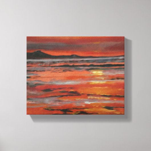 Oranje oceaan zonsondergang schilderij canvas afdruk (Voorkant)