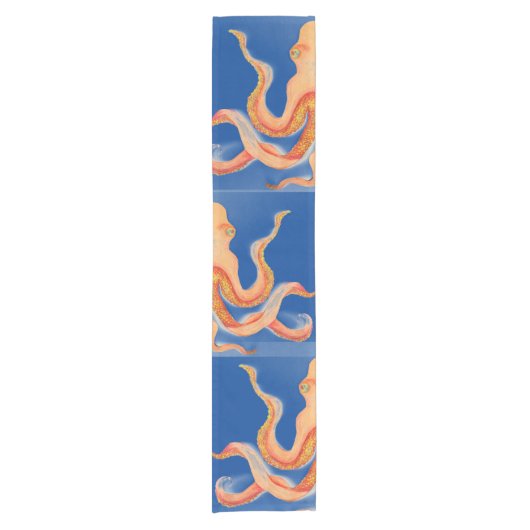 oranje octopus blauw korte tafelloper (Voorkant)