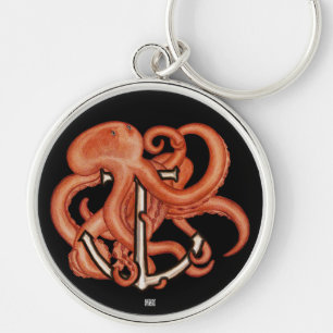 Oranje octopus boven anker sleutelhanger