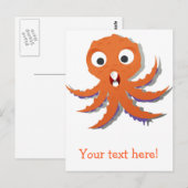 Oranje octopus cartoon briefkaart (Voorkant / Achterkant)