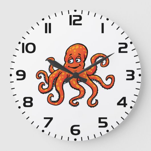 Oranje Octopus Cartoon Oceaan Zeewezen Grote Klok (Voorkant)