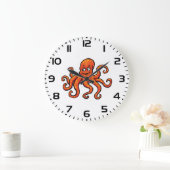 Oranje Octopus Cartoon Oceaan Zeewezen Grote Klok (Huis)