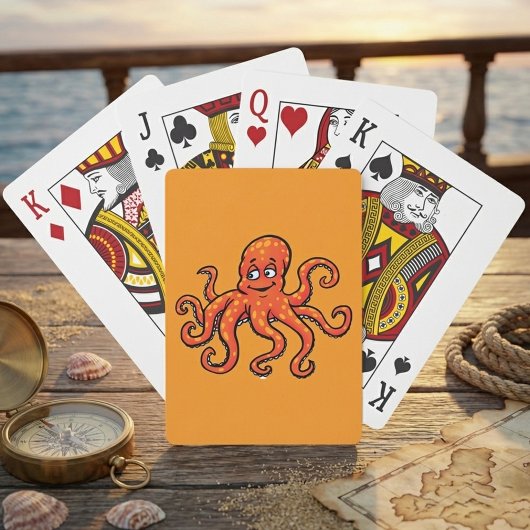 Oranje Octopus Cartoon Oceaan Zeewezen Pokerkaarten