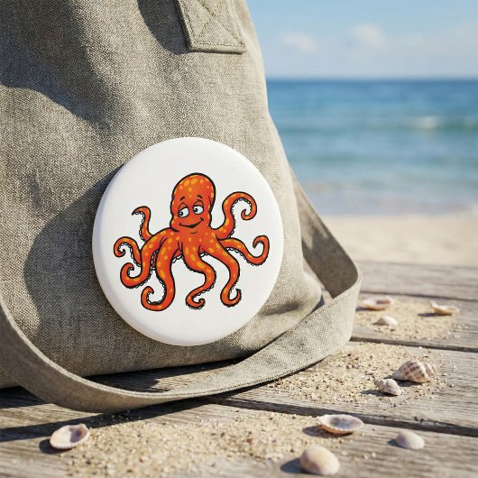 Oranje Octopus Cartoon Oceaan Zeewezen Ronde Button 7,6 Cm