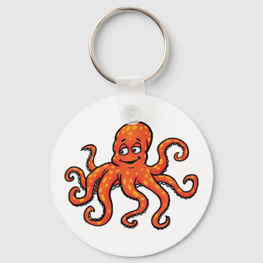 Oranje Octopus Cartoon Oceaan Zeewezen Sleutelhanger (Voorkant)