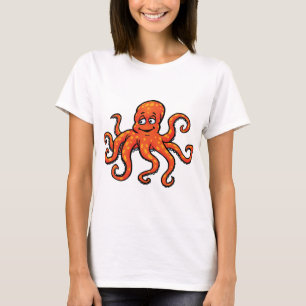 Oranje Octopus Cartoon Oceaan Zeewezen T-shirt
