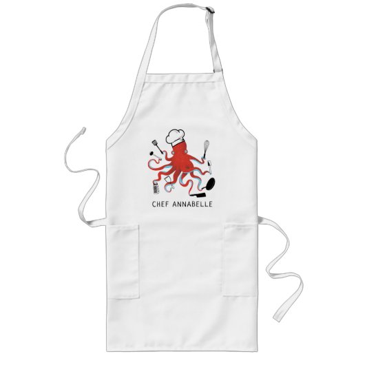 Oranje Octopus Chef Personaliseer lang Schort (Voorkant)
