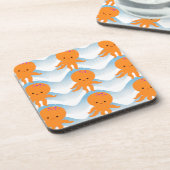 Oranje Octopus En Blauwe Golven Patroon Drankjes Onderzetter (Linkerzijde)
