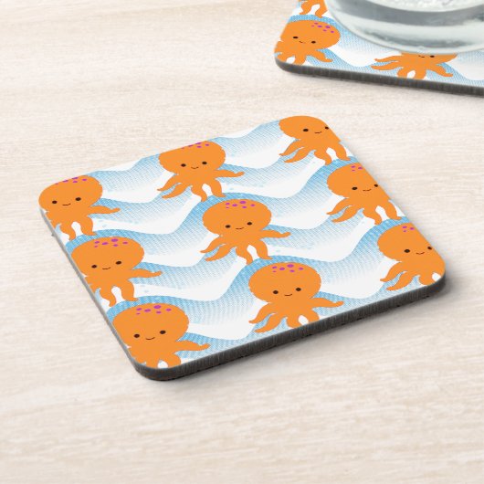 Oranje Octopus En Blauwe Golven Patroon Drankjes Onderzetter (Linkerzijde)