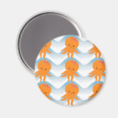 Oranje Octopus En Blauwe Golven Patroon Magneet (Voorkant / Achterkant)