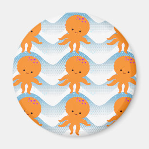 Oranje Octopus En Blauwe Golven Patroon Magneet