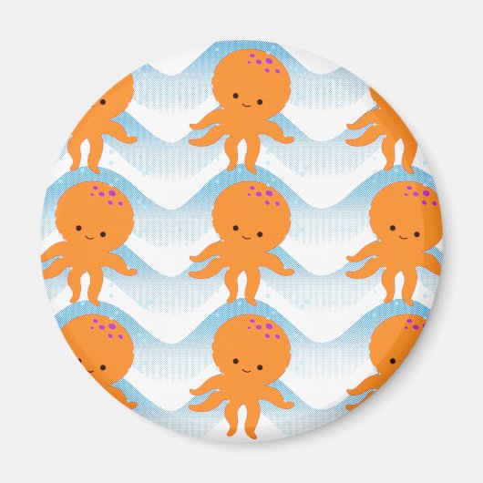 Oranje Octopus En Blauwe Golven Patroon Magneet (Voorkant)