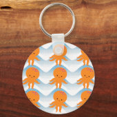 Oranje Octopus En Blauwe Golven Patroon Sleutelhanger (Voorkant)