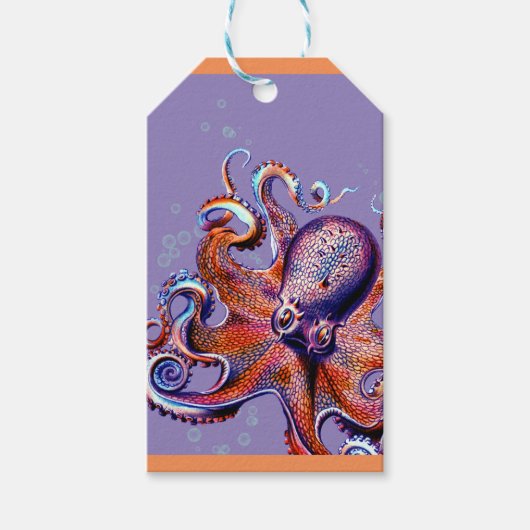 Oranje Octopus Gift Label Cadeaulabel (Voorkant)