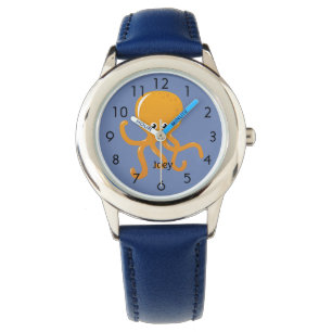 Oranje octopus op blauwmaat voor kinderen horloge