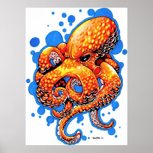 oranje octopus poster (Voorkant)