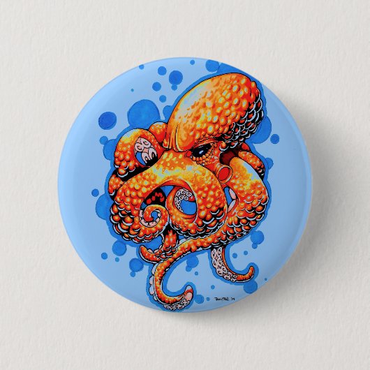 oranje octopus ronde button 5,7 cm (Voorkant)