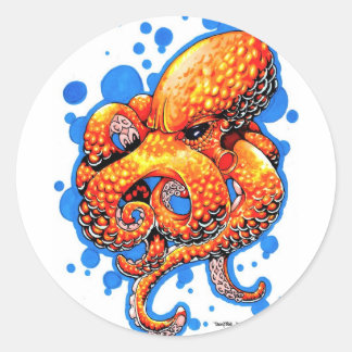 oranje octopus ronde sticker