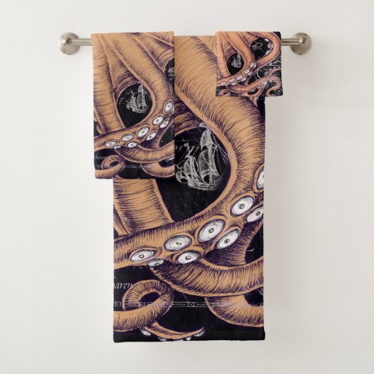 Oranje octopus Tentacles inkt Bad Handdoek (Insitu)