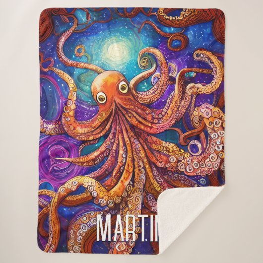 Oranje octopus | Volledige maan met persoonlijke n Sherpa Deken (Voorkant)