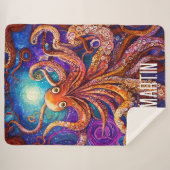 Oranje octopus | Volledige maan met persoonlijke n Sherpa Deken (Voorkant (horizontaal))