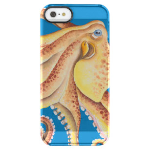 Oranje Octopus Waterverf Blue Dance Doorzichtig iPhone SE/5/5s Hoesje