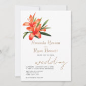 Oranje Oleander Aquarel Bloem Bloemstuk Bruiloft Kaart (Voorkant)