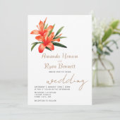 Oranje Oleander Aquarel Bloem Bloemstuk Bruiloft Kaart (Staand voorkant)