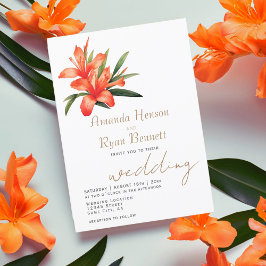 Oranje Oleander Aquarel Bloem Bloemstuk Bruiloft Kaart
