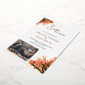 Oranje Oleander Bloem Foto Bruiloft Bewaar de Datu Folie Uitnodiging (Gedraaid)