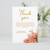 Oranje Oleander Bloemen Bloemrijke Script Bruiloft Bedankkaart (Staand voorkant)