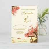 Oranje Oleander Bloemen op het Strand Bruiloft Kaart (Staand voorkant)