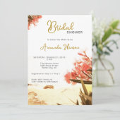 Oranje Oleander Bloemen Strand Bruids Bruiloft Kaart (Staand voorkant)