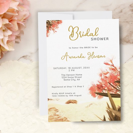 Oranje Oleander Bloemen Strand Bruids Bruiloft Kaart