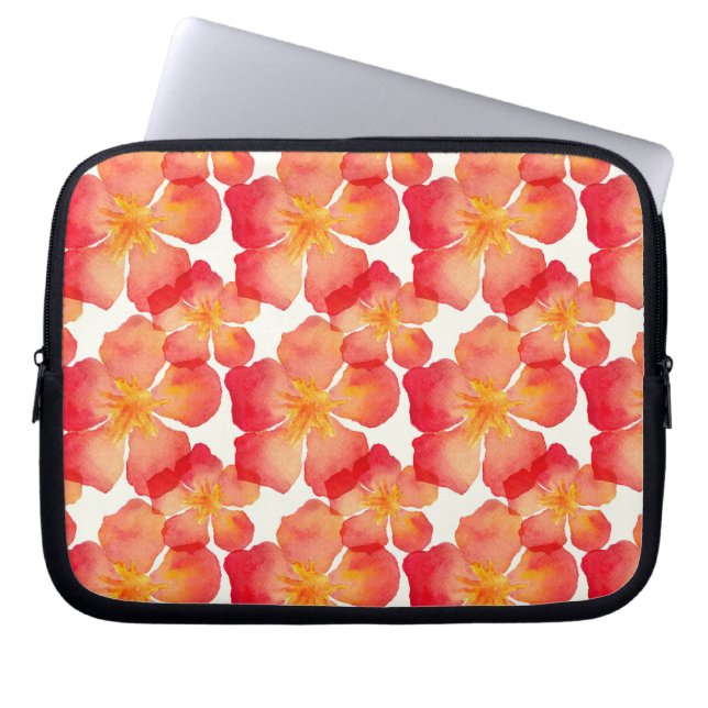 Oranje Oleander Floral Pattern Laptop Sleeve (Voorkant)